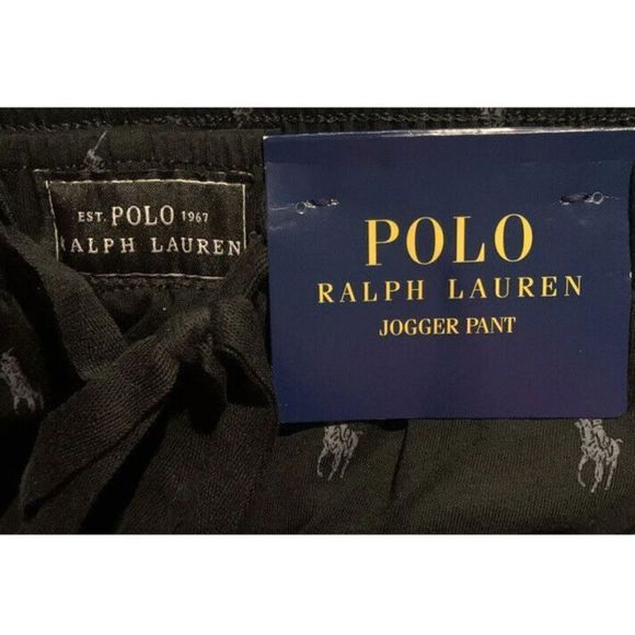 Polo Ralph Lauren Men Sz M Joggers Pants All Over Pony Logo Sleepwear Black/Gray - Picture 7 of 12